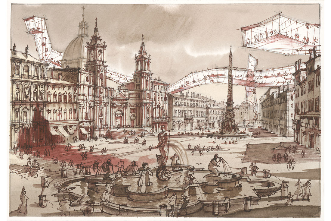 Veduta della Piazza Navona sopra le rovine del Circo Agonale