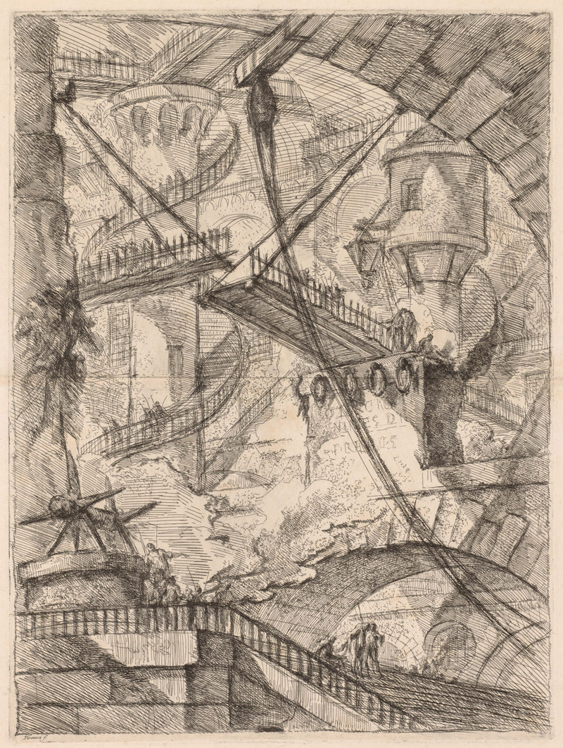 Carcere VII. Capriccio con scale e ponte levatoio. I edizione: Cleveland Museum of art, inv. 1941.26.5.