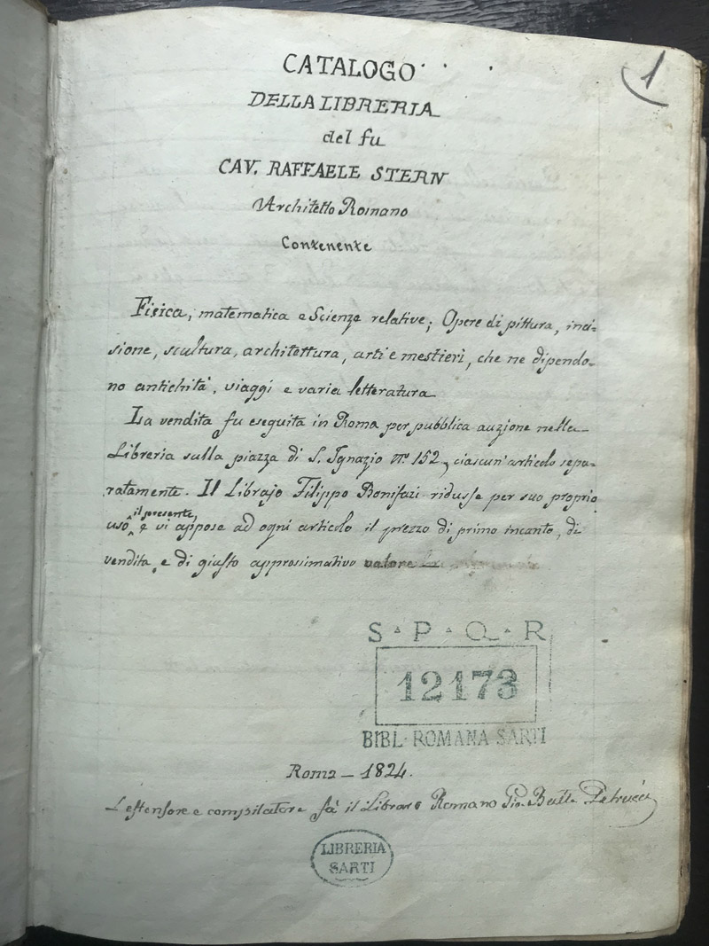 Catalogo della Libreria del fu Cavaliere Raffaele Stern.