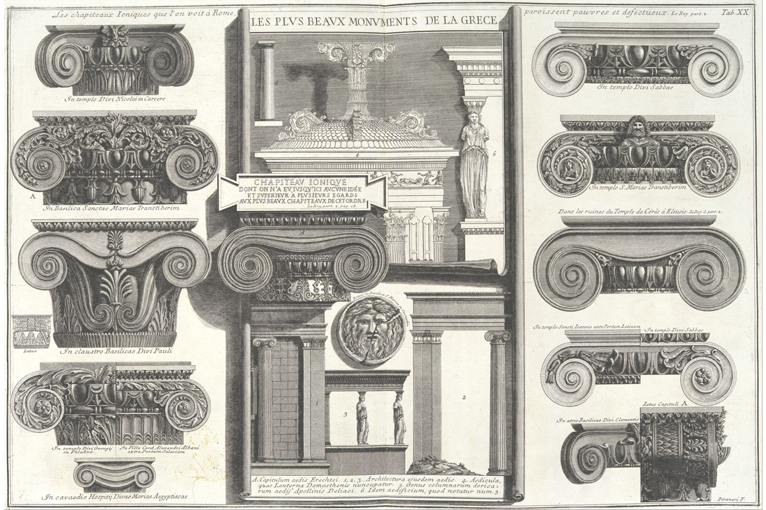 G.B. Piranesi, Della Magnificenza ed Architettura de’ Romani, Tav. XX, Alcuni capiteli Ionici, 1761
